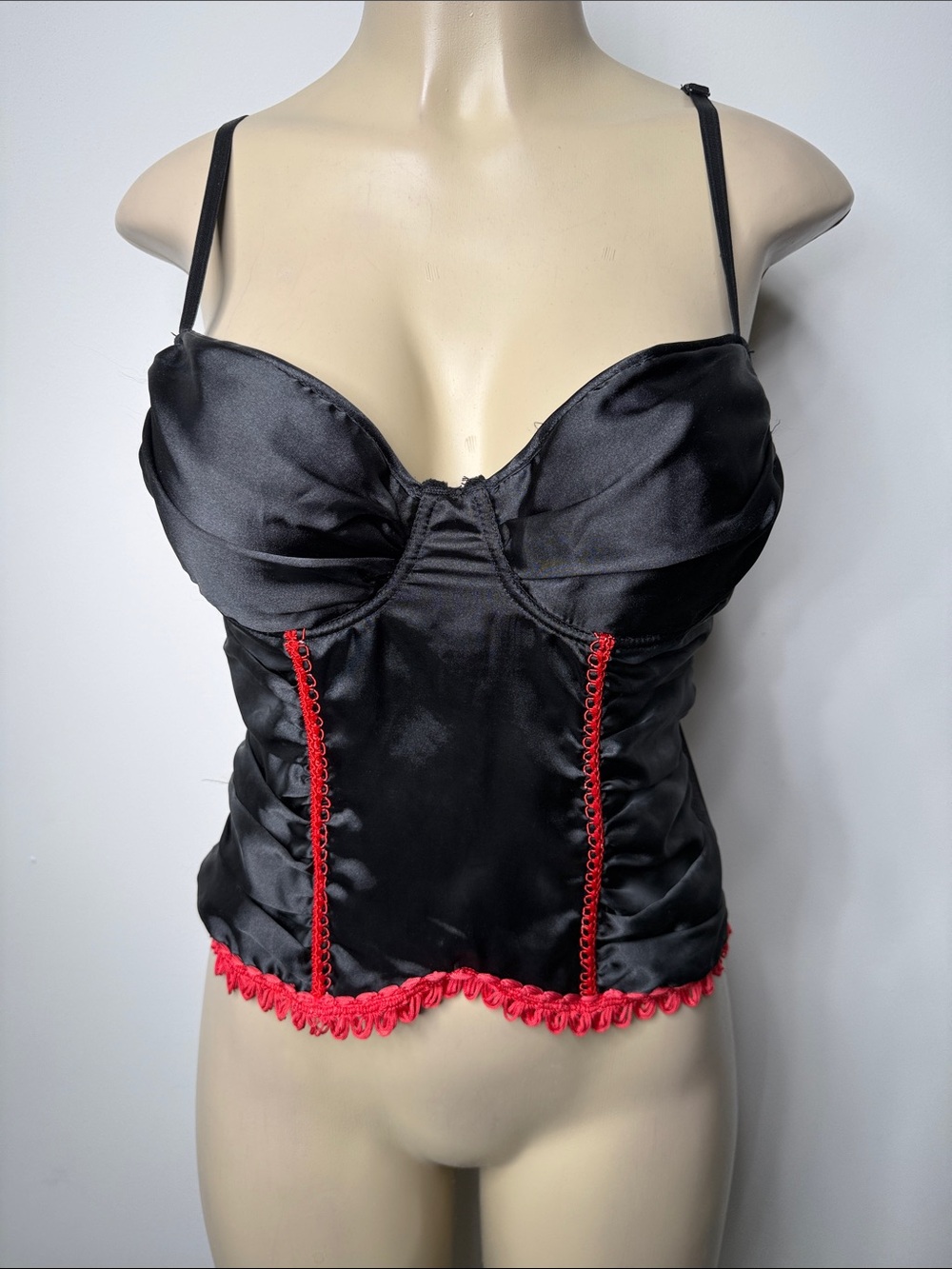 Black Satin Bustier with Red Trim - Women Intimates